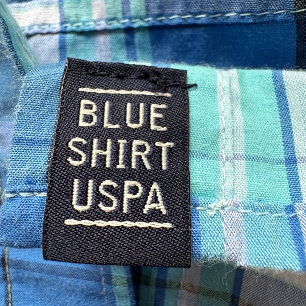 US Polo Assn Mens 2XL Blue Teal Plaid Short Sleeve Button Down Shirt Classic Fit